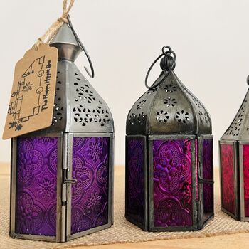 Set Of Three Deep Purple And Pink Moroccan Lantern Bundle, 4 of 5