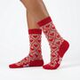 Heart Ribbon Combed Cotton Sheer Pop Socks In Red, thumbnail 1 of 4