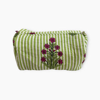 Green Stripe Block Print Cotton Small Make Up Bag, 2 of 4