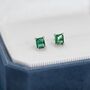 Emerald Cut Emerald Green Cz Stud Earrings, thumbnail 2 of 12