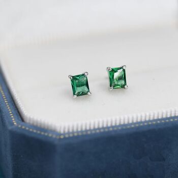 Emerald Cut Emerald Green Cz Stud Earrings, 2 of 12
