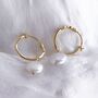 Pearl Gold Hoop Earrings, thumbnail 4 of 6