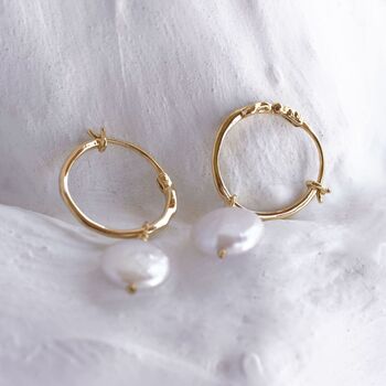 Pearl Gold Hoop Earrings, 4 of 6