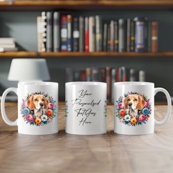 Personalised Beagle Floral Summer Dog Wreath Gift Keepsake Mug, 2 of 2