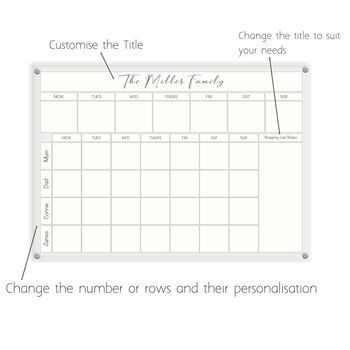 Family Command Centre Weekly Planner, Personalised Acrylic Planner, 3 of 8