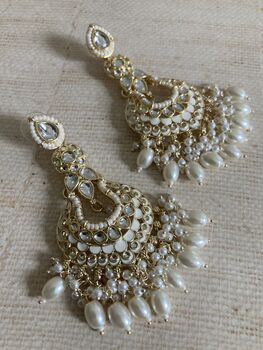 Meenakari White Gold Plated Dangle Indian Earrings, 2 of 7
