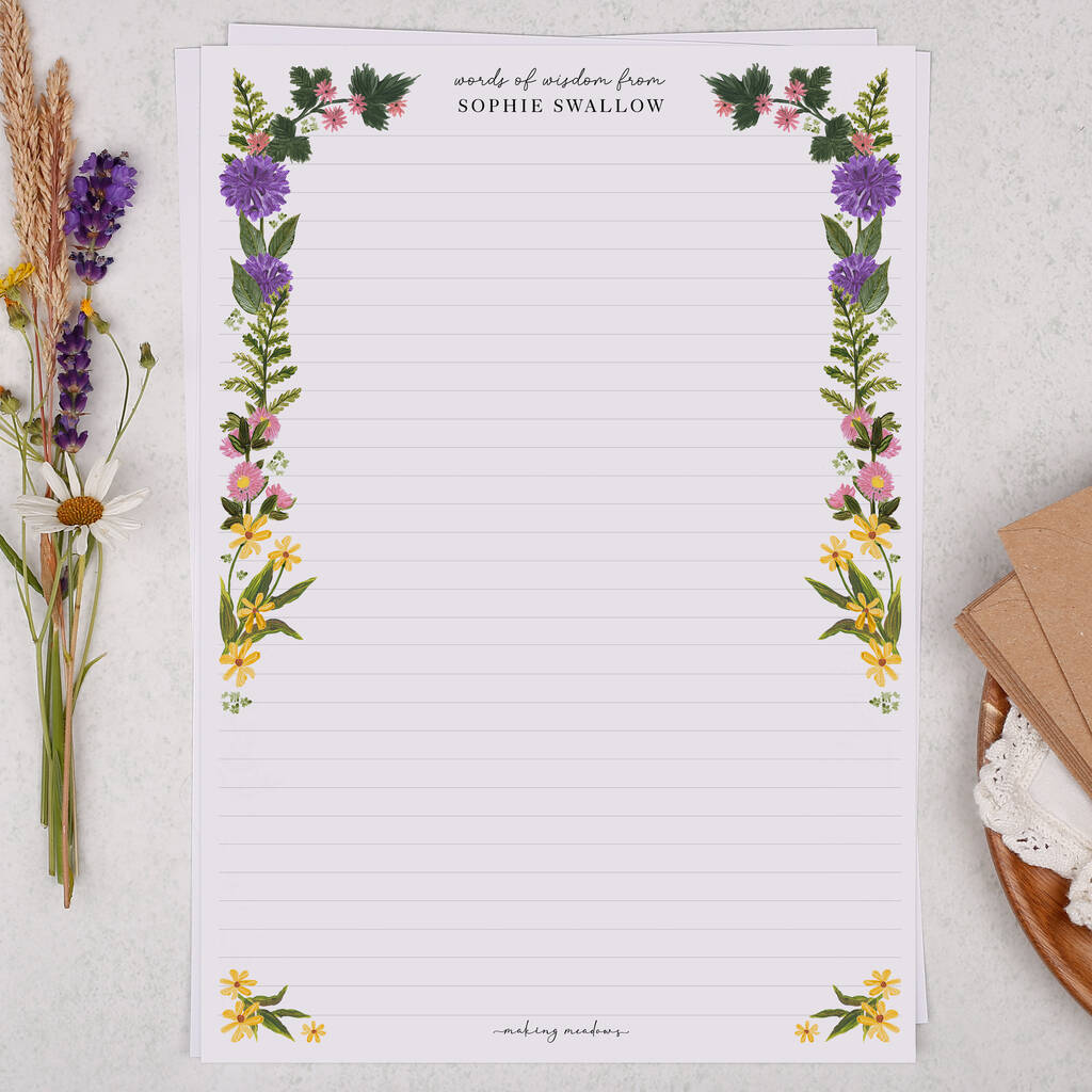 A4 Personalised Letter Writing Paper Meadow Flowers By Making Meadows