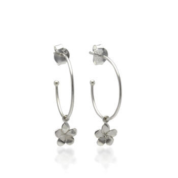 Handmade Sterling Silver Flower Charm Hoop Earrings, 4 of 7