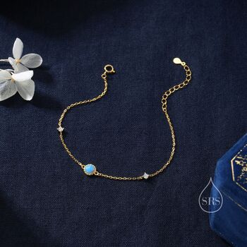 Delicate Blue Opal And Cz Bracelet In Sterling Silver, 6 of 11