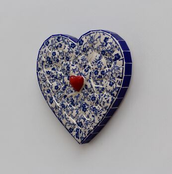 Handmade Blue And White China Heart Mosaic Wall Art, 2 of 3