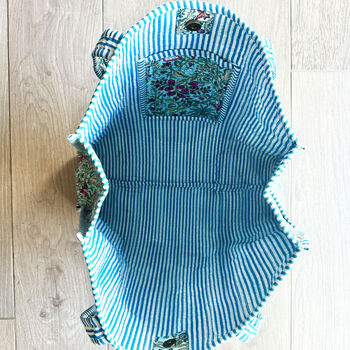 Quilted Cotton Turquoise Floral Beach Bag, 3 of 6