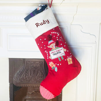 Personalised Elf And Father Christmas Stocking, 3 of 5