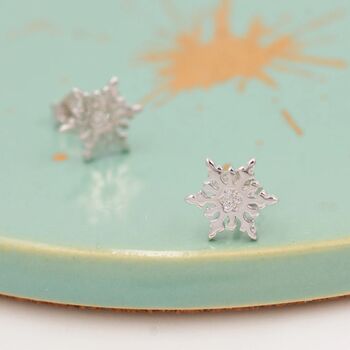 Snowflake Stud Earrings In Sterling Silver, 8 of 12