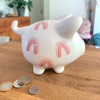 Personalised Blush Rainbow Piggy Bank, 2 of 2