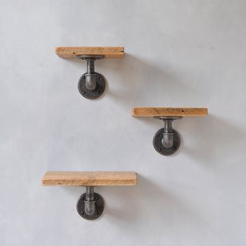 Set Of Three Reclaimed Wood Pipe Shelves, 3 of 7