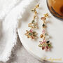 Multicoloured Tourmaline Star Shaped Long Stud Gold Earrings, thumbnail 8 of 9