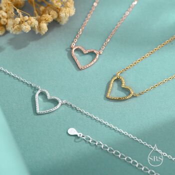 Sterling Silver Delicate Hammered Heart Necklace, 2 of 11