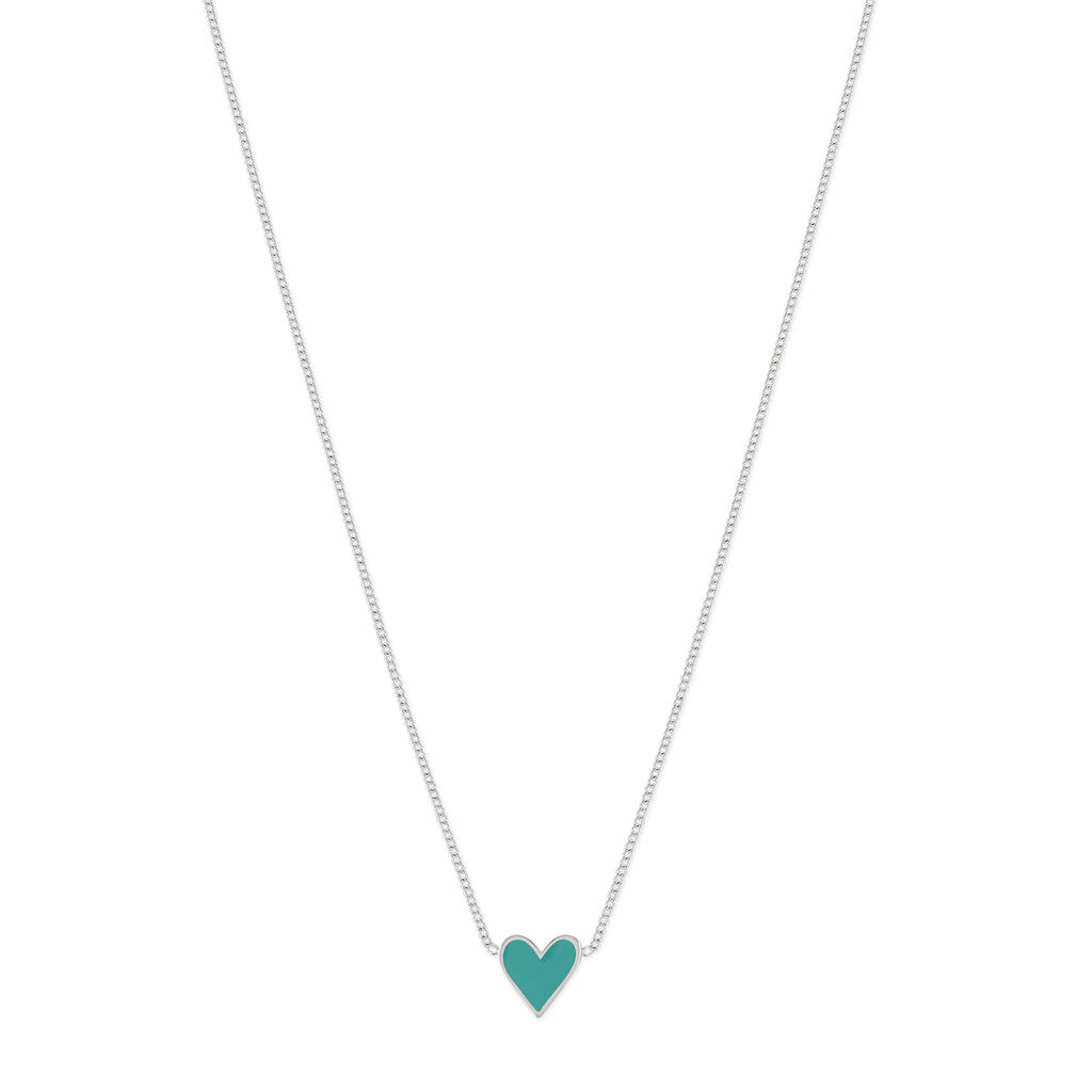 Sea Green Enamel Heart Necklace, 1 of 3