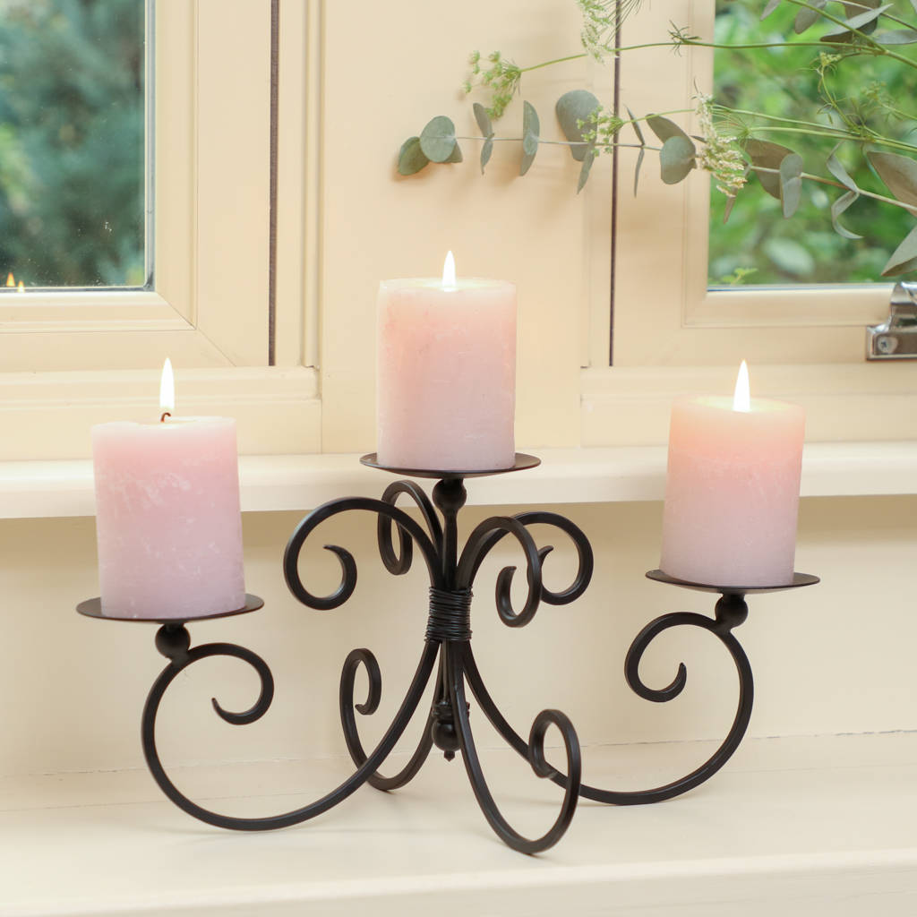 Handmade Iron Three Pillar Candle Holder By Dibor