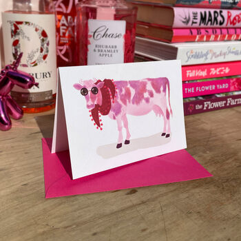 Fuchsia Pink Cow Illustrated Blank Greeting Card, 2 of 11
