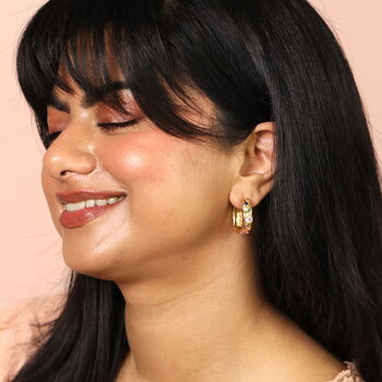 Multi Gemstone Molten Hoop Earrings In Gold Plating, 3 of 3