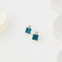 Aqua Blue Swarovski Crystal Square Stud Earrings, thumbnail 2 of 3