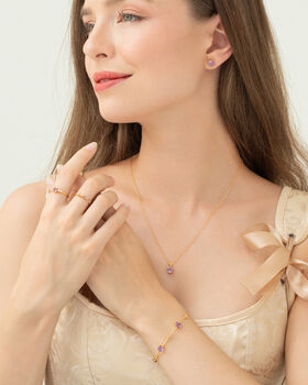 Pink Sapphire And Amethyst Stackable Half Eternity Band In Sterling Silver And Gold, 10 of 12