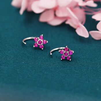 Pink Forget Me Not Flower Cz Hoop Earrings, 5 of 12