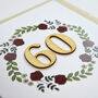 Floral 60th Birthday Wooden Illustrated Card, thumbnail 2 of 2