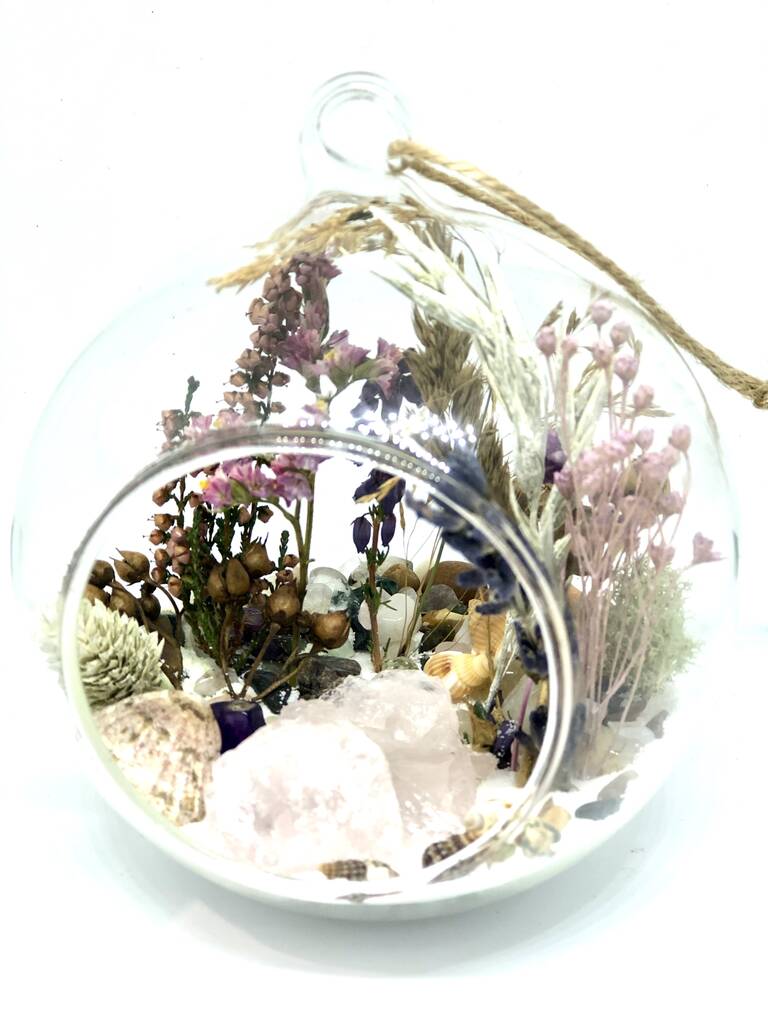 Dried Flowers And Rose Quartz Crystal Terrarium Kit By House Of Moss ...