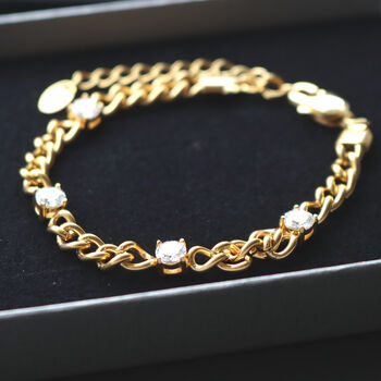 Zirconia Charm Bracelet Cuban Chain 18k Gold Plated, 9 of 10
