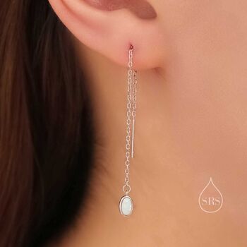 Sterling Silver Oval Opal Threader Earrings, 3 of 11