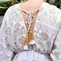 'Heather' White And Gold Indian Print Batwing Crepe Dress, thumbnail 3 of 9
