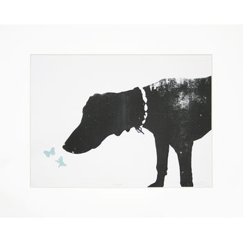 Intrigue Black Dog And Butterfly Screen Print, 3 of 3