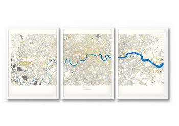 Set Of Three London Metallic Map Gold Streets, 2 of 5