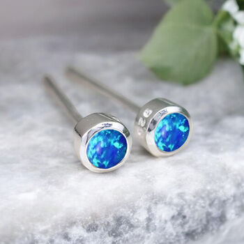 Mini Sterling Silver Ocean Blue Opal Stud Earrings, 3 of 11