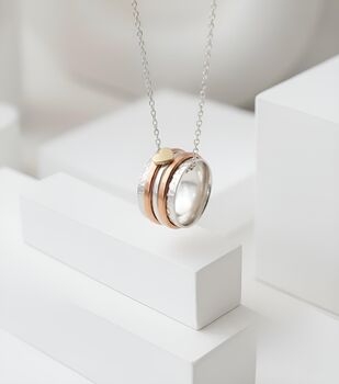 Sterling Silver Hammered Spinner Ring With Golden Heart, 3 of 3