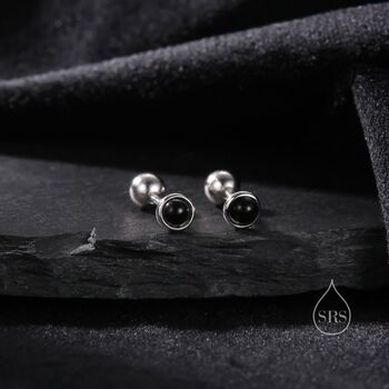 Genuine Black Onyx Screw Back Earrings, 3 of 10