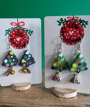 Christmas Colour Tree Painted Earrings With Stand, 2 of 11