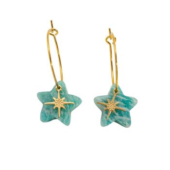 Chunky Natural Stone Star Pendant Hoop In Turquoise And Gold/Pink And Gold, 2 of 4