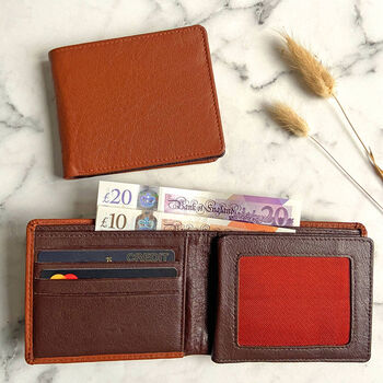 Men's Rfid Protected Tan And Brown Leather Wallet, 2 of 3