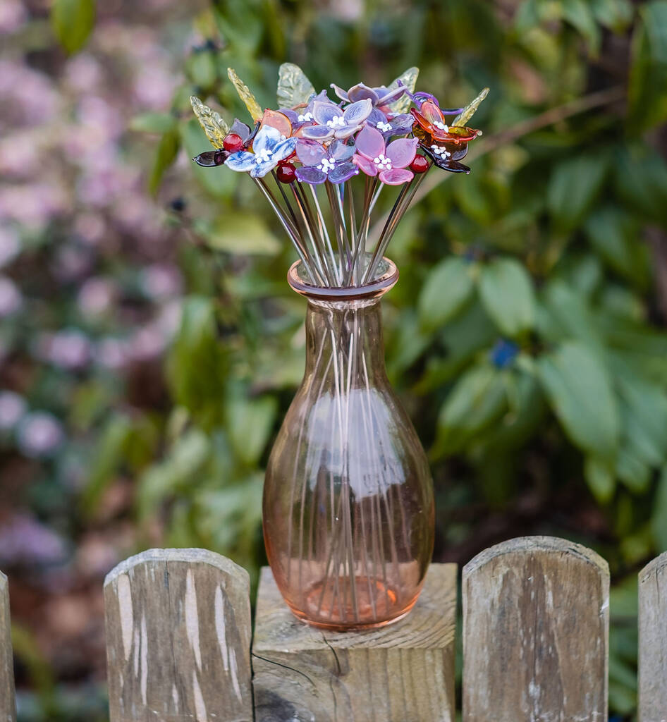 Heathers Hydrangea Glass Flower Bouquet, Recycled Vase, 1 of 6