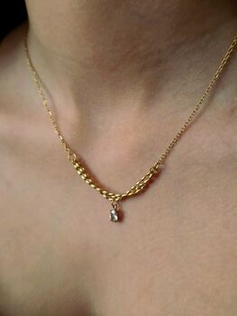 Dainty 18 K Gold Vermeil Necklace Triple Beaded Chain With Teardrop Cz, Tarnish Free Waterproof Necklace, Wedding Jewellery, 2 of 8