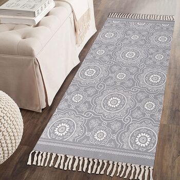 Grey Printed Cotton Area Rug Runner, 6 of 7