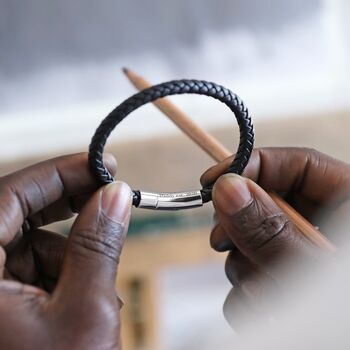 Men's Personalised Engraved Polished Leather Bracelet, 3 of 12
