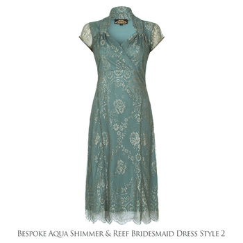 Lace Bridesmaid Dresses In Aqua Shimmer, 4 of 9
