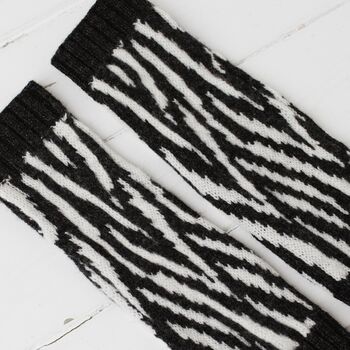 Zebra Lambswool Knitted Wrist Warmers, 12 of 12