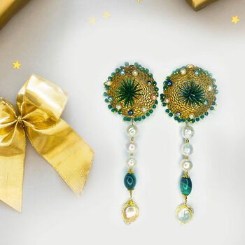 Green Jade And Baroque Pearl Long Dangle Earrings, 3 of 4