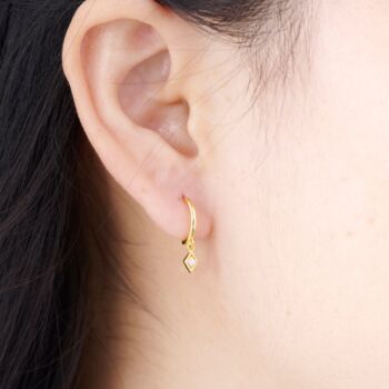 Gold Hoop Earrings With Diamond Shaped Charm, 2 of 7