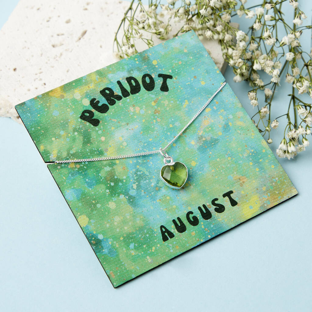 Sterling Silver August Peridot Necklace Card, 1 of 7